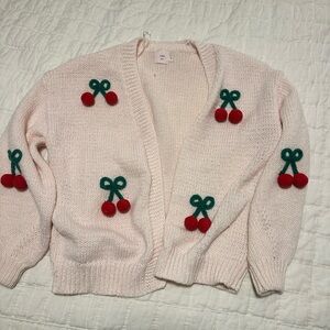 Charming white/light pink Cardigan with Cherry Accents
